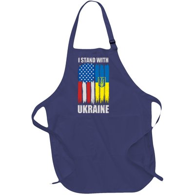 I Stand With Ukraine Painted USA Ukrainian Flags Full-Length Apron With Pockets