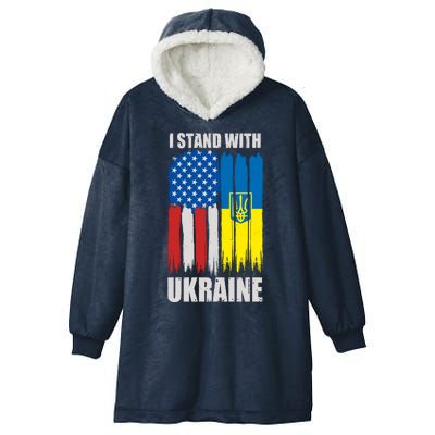 I Stand With Ukraine Painted USA Ukrainian Flags Hooded Wearable Blanket