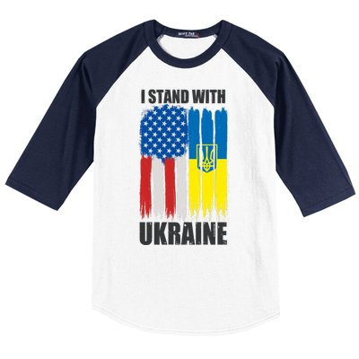 I Stand With Ukraine Painted USA Ukrainian Flags Baseball Sleeve Shirt