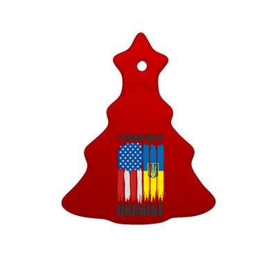 I Stand With Ukraine Painted USA Ukrainian Flags Ceramic Tree Ornament