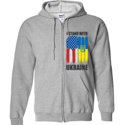 I Stand With Ukraine Painted USA Ukrainian Flags Full Zip Hoodie