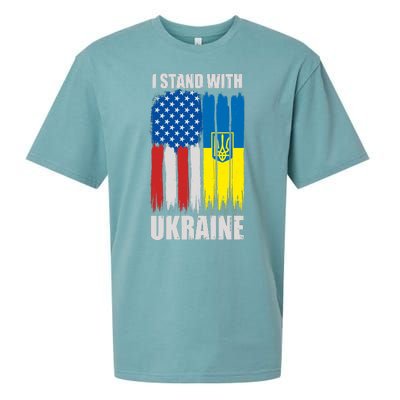 I Stand With Ukraine Painted USA Ukrainian Flags Sueded Cloud Jersey T-Shirt