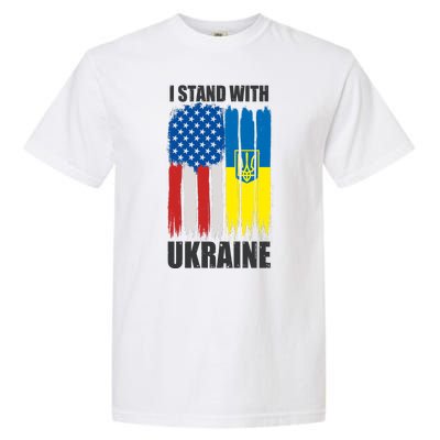 I Stand With Ukraine Painted USA Ukrainian Flags Garment-Dyed Heavyweight T-Shirt