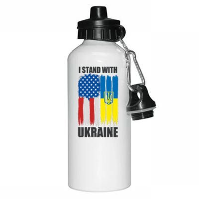 I Stand With Ukraine Painted USA Ukrainian Flags Aluminum Water Bottle