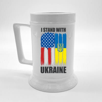 I Stand With Ukraine Painted USA Ukrainian Flags Beer Stein