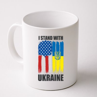 I Stand With Ukraine Painted USA Ukrainian Flags Coffee Mug