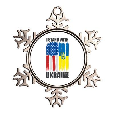 I Stand With Ukraine Painted USA Ukrainian Flags Metallic Star Ornament