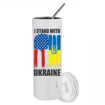 I Stand With Ukraine Painted USA Ukrainian Flags Stainless Steel Tumbler