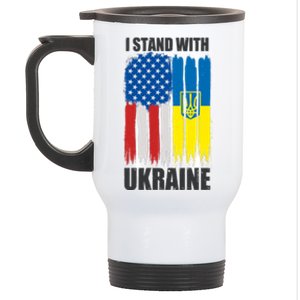 I Stand With Ukraine Painted USA Ukrainian Flags Stainless Steel Travel Mug