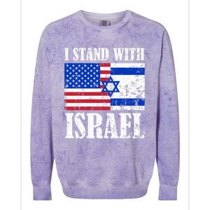 I Stand With Israel Patriotic, USA and Israel Flag Colorblast Crewneck Sweatshirt