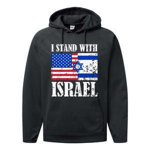 I Stand With Israel Patriotic, USA and Israel Flag Performance Fleece Hoodie