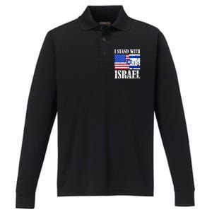 I Stand With Israel Patriotic, USA and Israel Flag Performance Long Sleeve Polo