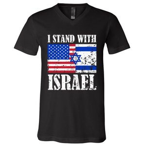 I Stand With Israel Patriotic, USA and Israel Flag V-Neck T-Shirt