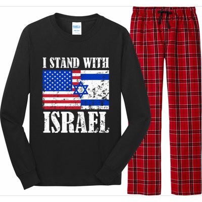 I Stand With Israel Patriotic, USA and Israel Flag Long Sleeve Pajama Set