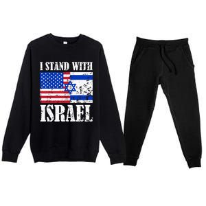 I Stand With Israel Patriotic, USA and Israel Flag Premium Crewneck Sweatsuit Set