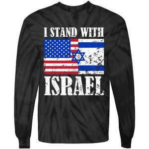 I Stand With Israel Patriotic, USA and Israel Flag Tie-Dye Long Sleeve Shirt