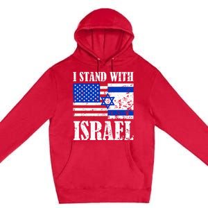 I Stand With Israel Patriotic, USA and Israel Flag Premium Pullover Hoodie