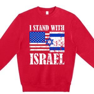 I Stand With Israel Patriotic, USA and Israel Flag Premium Crewneck Sweatshirt