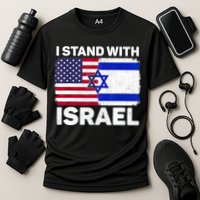 I Stand With Israel Usa American Flag With Israel Flag Performance Shirt