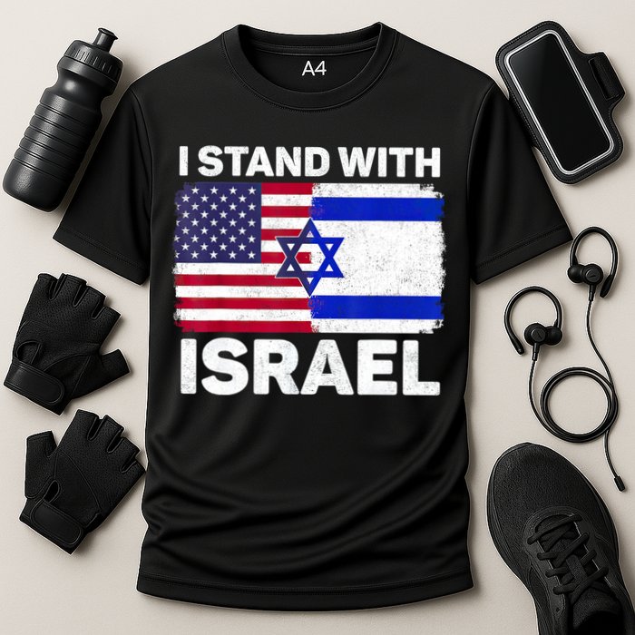 I Stand With Israel Usa American Flag With Israel Flag Performance Shirt