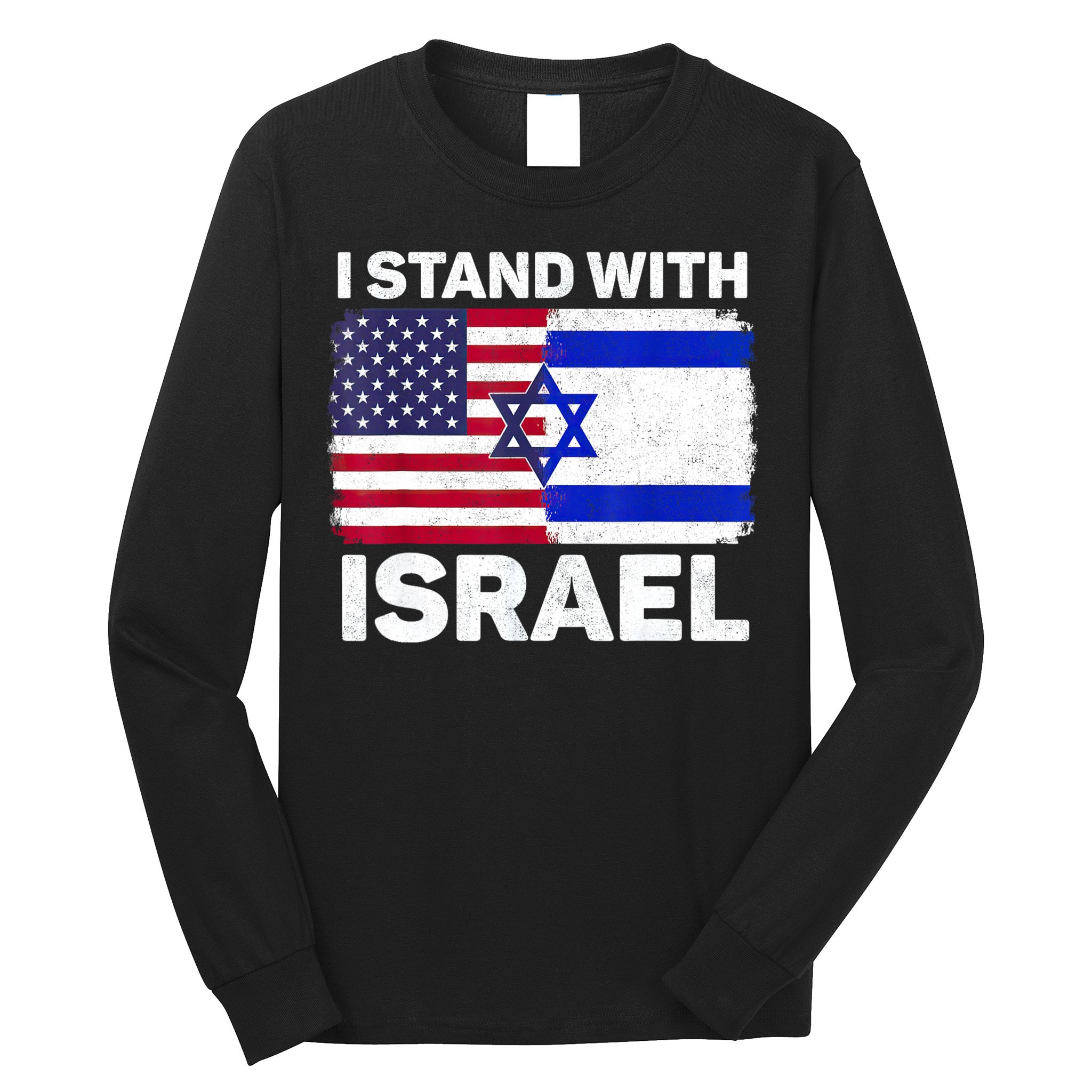 I Stand With Israel Usa American Flag With Israel Flag Long Sleeve Shirt