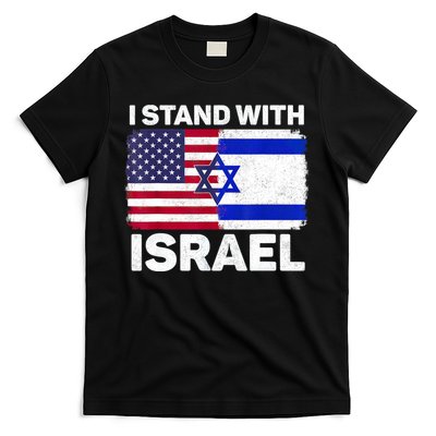 I Stand With Israel Usa American Flag With Israel Flag T-Shirt
