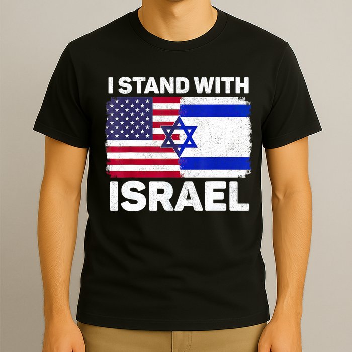 I Stand With Israel Usa American Flag With Israel Flag T-Shirt