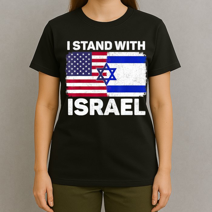 I Stand With Israel Usa American Flag With Israel Flag T-Shirt