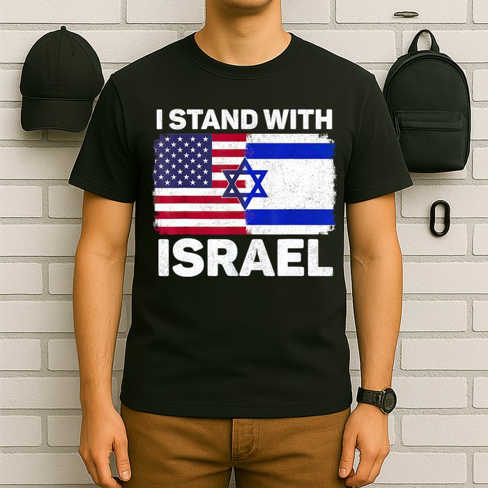 I Stand With Israel Usa American Flag With Israel Flag T-Shirt