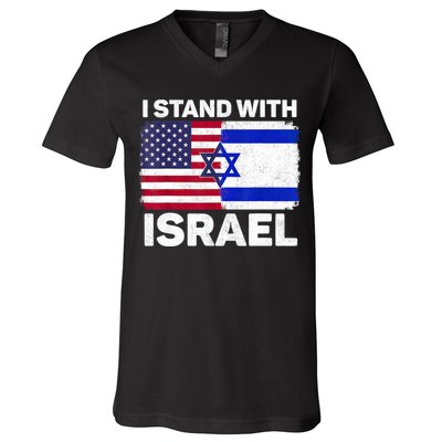 I Stand With Israel Usa American Flag With Israel Flag V-Neck T-Shirt