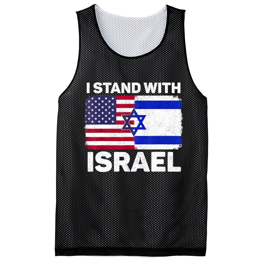 I Stand With Israel Usa American Flag With Israel Flag Mesh Reversible Basketball Jersey Tank