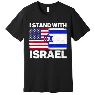 I Stand With Israel Usa American Flag With Israel Flag Premium T-Shirt