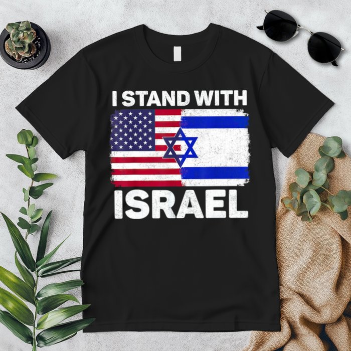 I Stand With Israel Usa American Flag With Israel Flag Premium T-Shirt