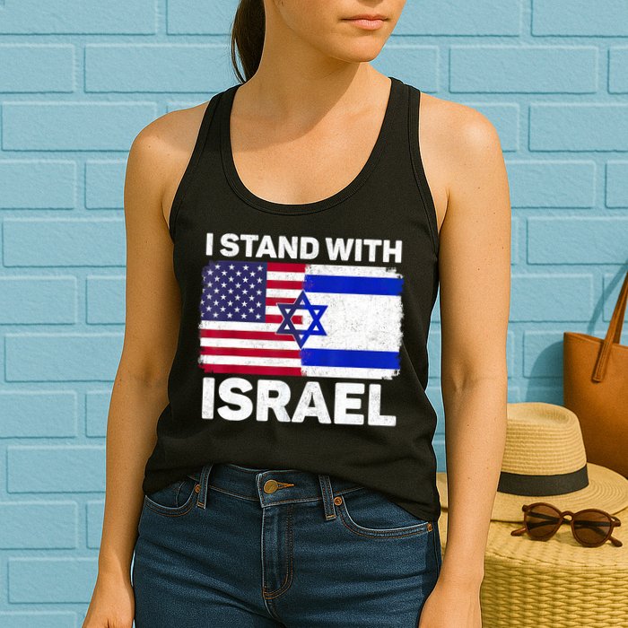 I Stand With Israel Usa American Flag With Israel Flag Womens Tank Top