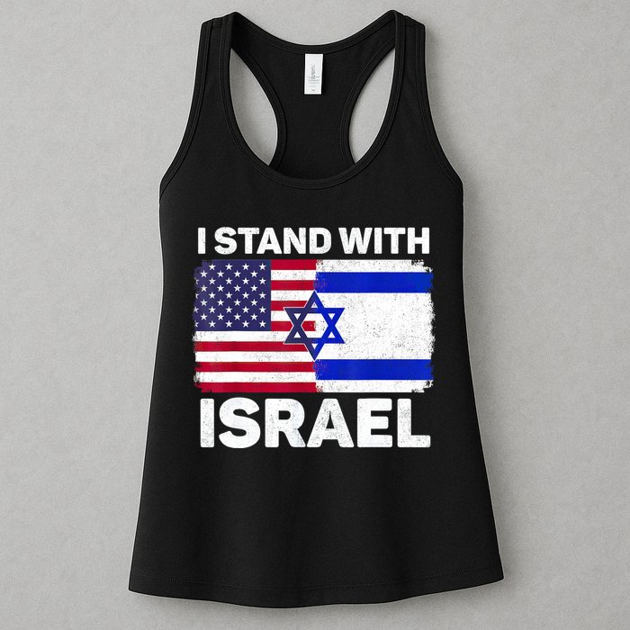 I Stand With Israel Usa American Flag With Israel Flag Womens Tank Top
