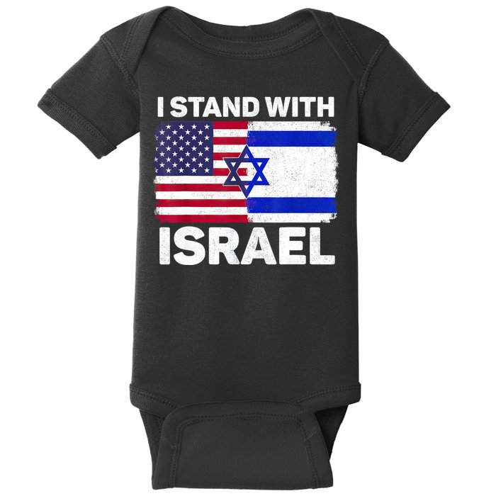 I Stand With Israel Usa American Flag With Israel Flag Baby Bodysuit