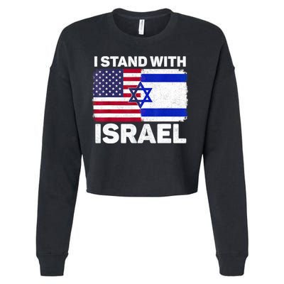 I Stand With Israel Usa American Flag With Israel Flag Cropped Pullover Crew