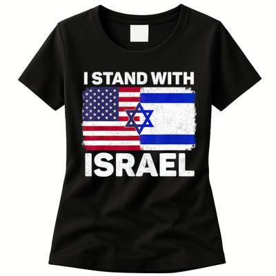 I Stand With Israel Usa American Flag With Israel Flag Womens T-Shirt