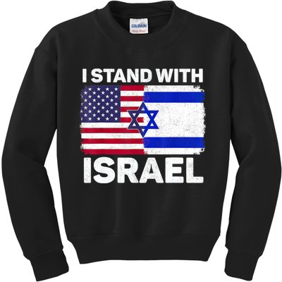I Stand With Israel Usa American Flag With Israel Flag Kids Sweatshirt
