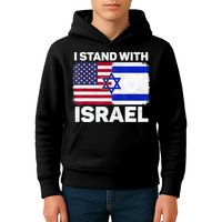 I Stand With Israel Usa American Flag With Israel Flag Kids Hoodie