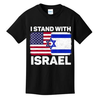 I Stand With Israel Usa American Flag With Israel Flag Kids T-Shirt