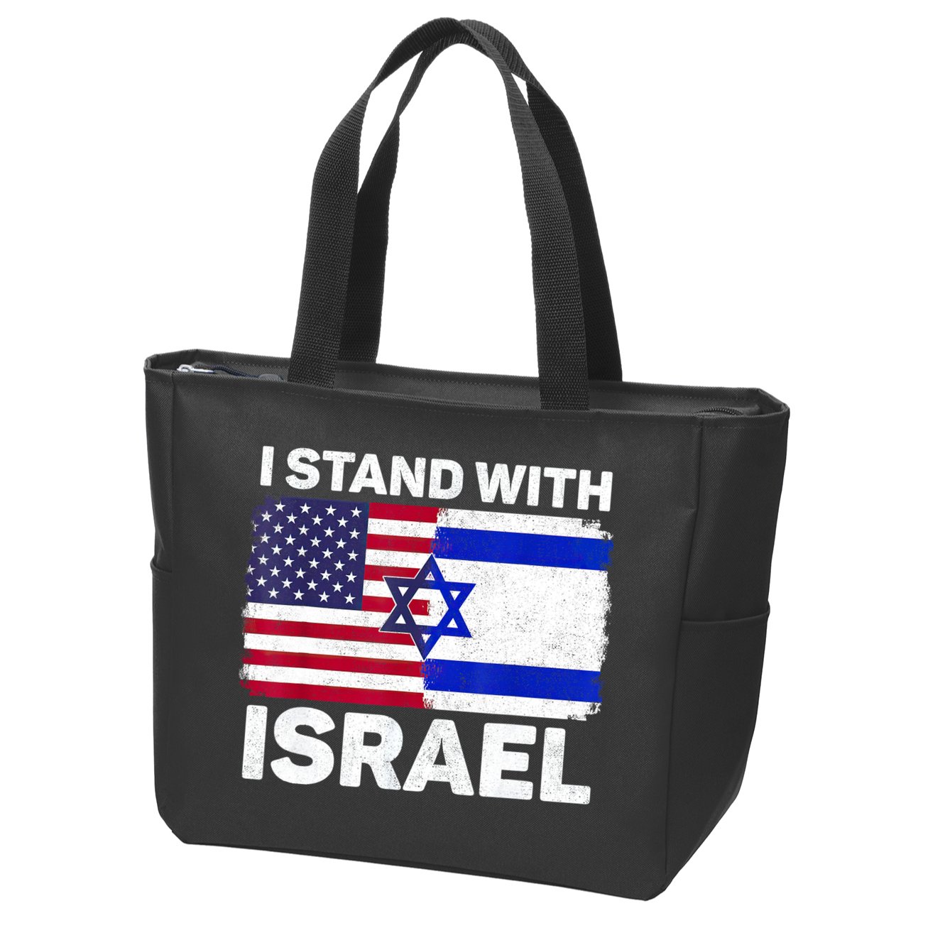 I Stand With Israel Usa American Flag With Israel Flag Zip Tote Bag