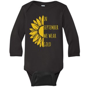 In September We Wear Gold Childhood Cancer Sunflower Baby Long Sleeve Bodysuit