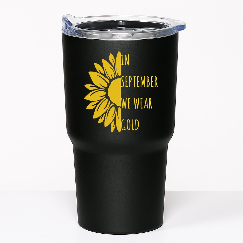 In September We Wear Gold Childhood Cancer Sunflower Tumbler