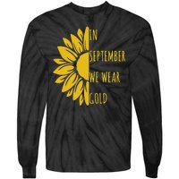 In September We Wear Gold Childhood Cancer Sunflower Tie-Dye Long Sleeve Shirt