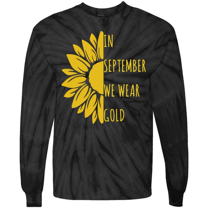 In September We Wear Gold Childhood Cancer Sunflower Tie-Dye Long Sleeve Shirt