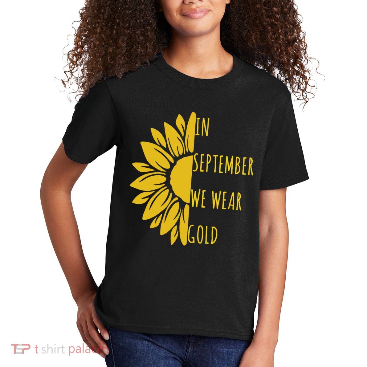 In September We Wear Gold Childhood Cancer Sunflower Kids T-Shirt