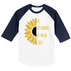 In September We Wear Gold Childhood Cancer Sunflower Baseball Sleeve Shirt