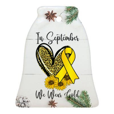 In September We Wear Gold Childhood Cancer Awareness Ribbon Ceramic Bell Ornament