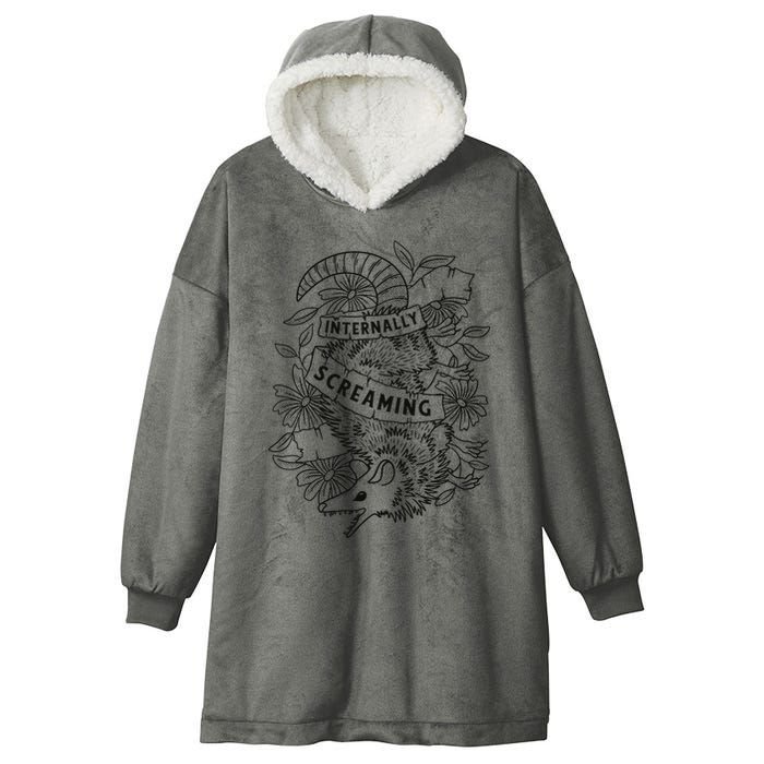 Internally Screaming Weird Sarcastic Funny Opossum Possum Hooded Wearable Blanket